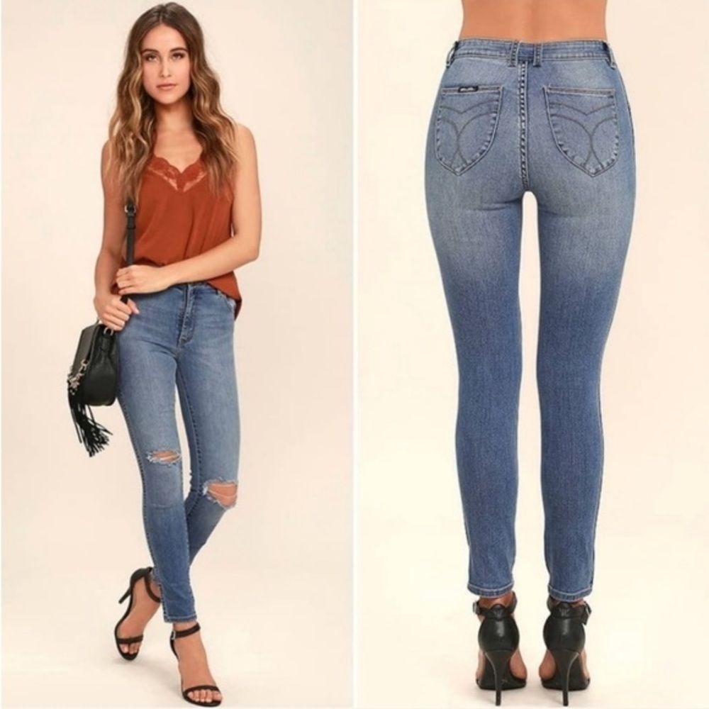 Rolla's Westcoast Super Skinny Distressed Stretch Denim Jegging Jeans Blue 24
